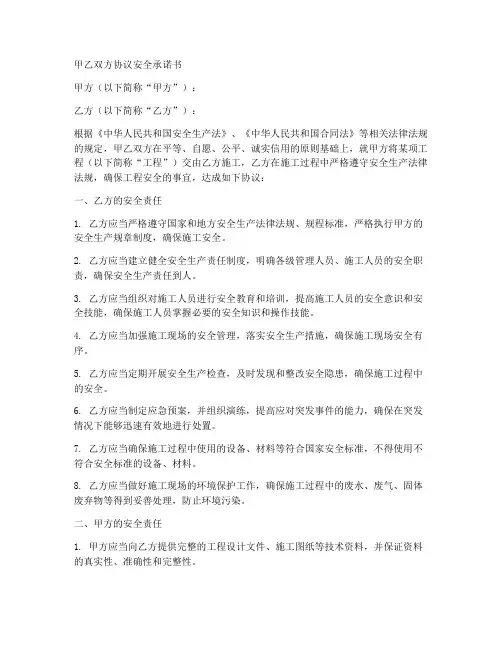 双方协议安全承诺书