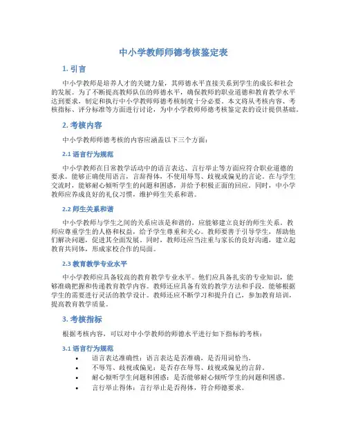 中小学教师师德考核鉴定表