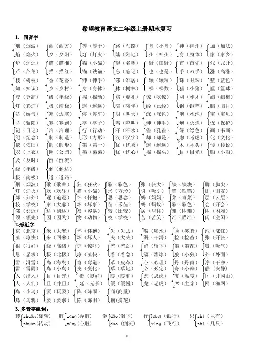 苏教版二年级上册1-8单元复习知识点
