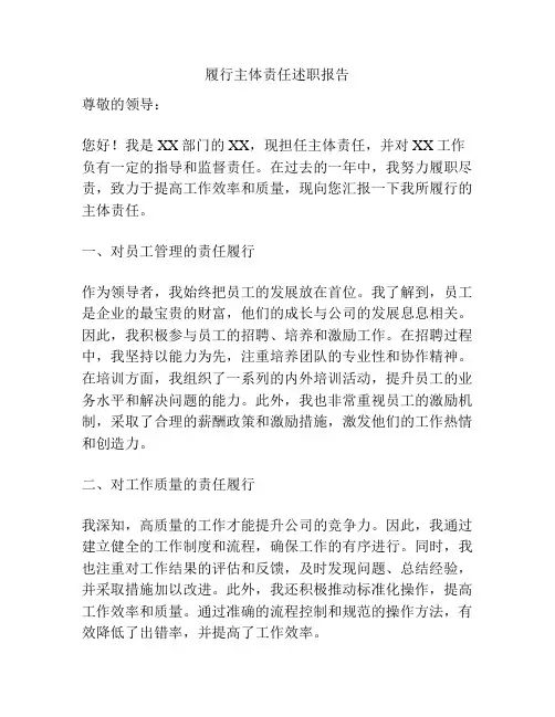 履行主体责任述职报告