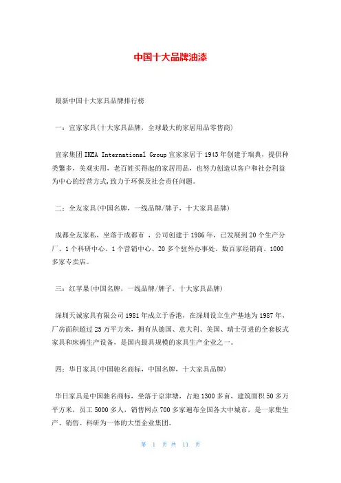 中国十大品牌油漆