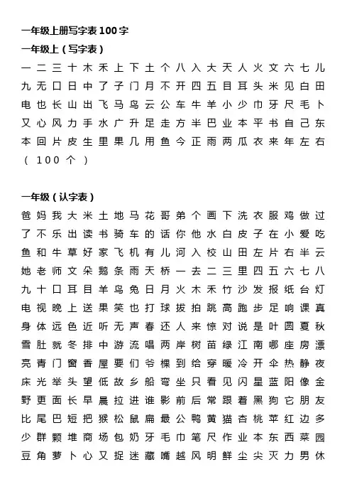 一年级上册写字表100字
