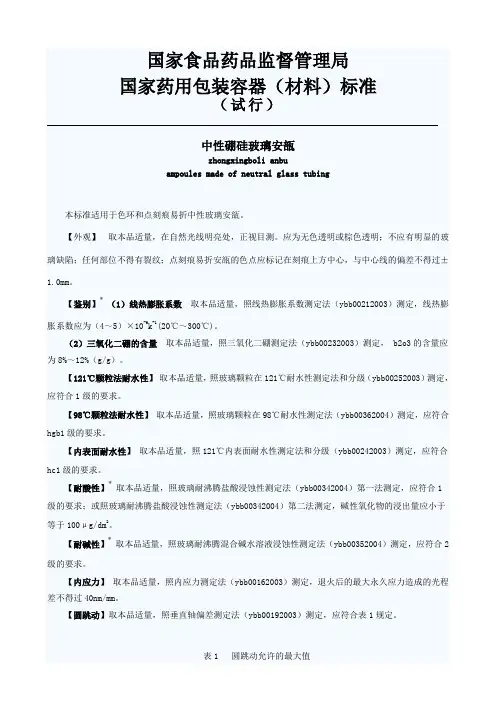 安瓿质量标准