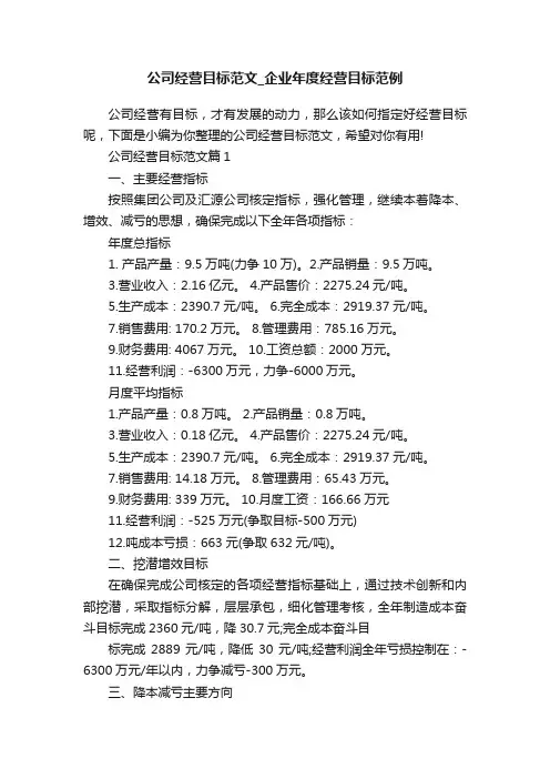 公司经营目标范文_企业年度经营目标范例