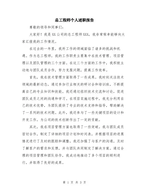 总工程师个人述职报告