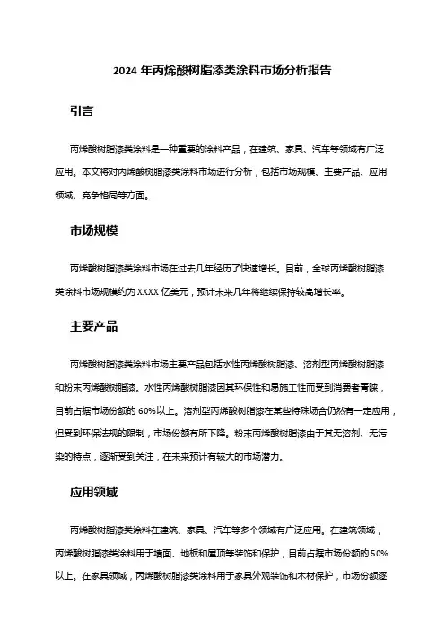 2024年丙烯酸树脂漆类涂料市场分析报告