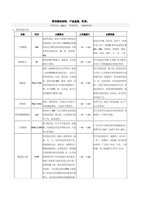 常用密封材料_产品选型_贮存