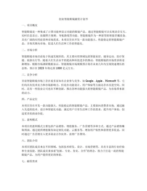 创业智能眼镜融资计划书