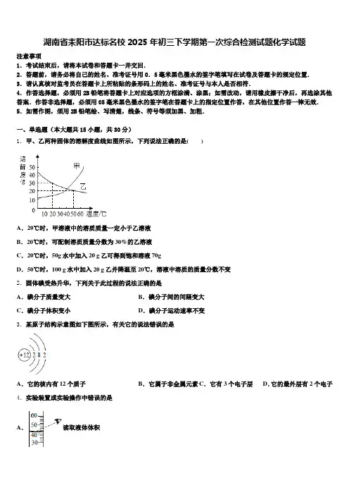湖南省耒阳市达标名校2025年初三下学期第一次综合检测试题化学试题含解析