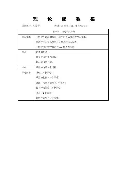 机械制造工艺基础第六版第一章铸造教案