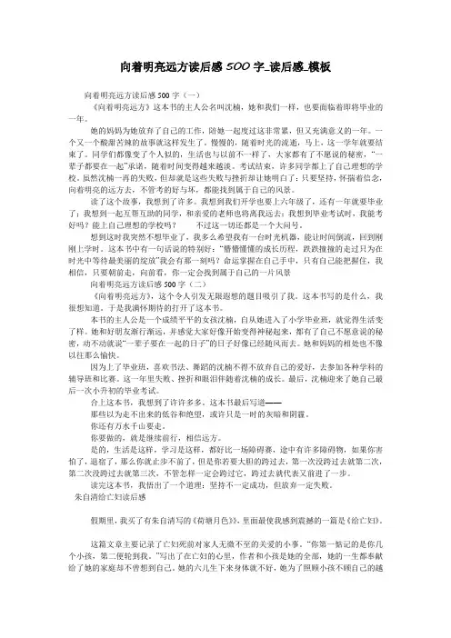 向着明亮远方读后感500字_读后感_模板