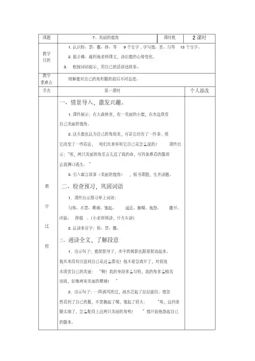 (完整版)《鹿角和鹿腿》教案