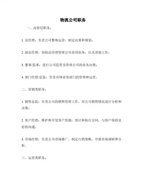 物流公司职务