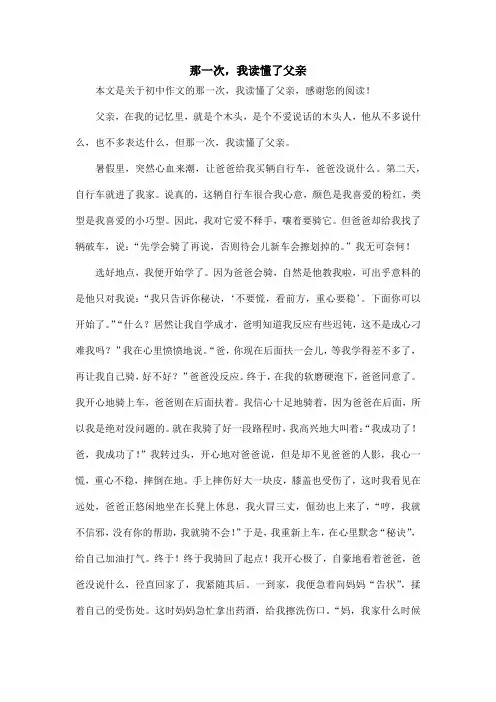 那一次,我读懂了父亲_初中作文