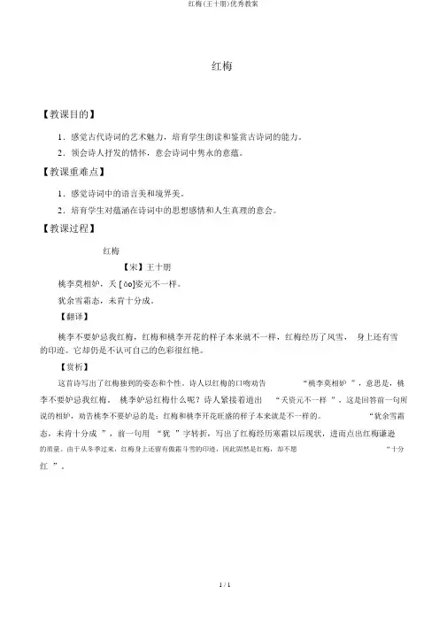 红梅(王十朋)优秀教案