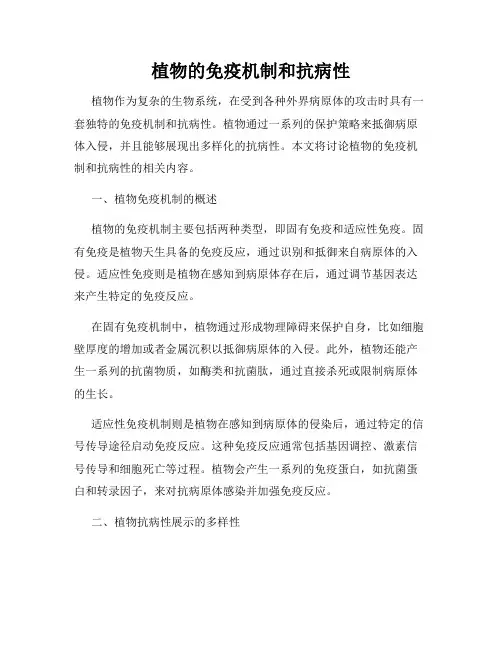 植物的免疫机制和抗病性