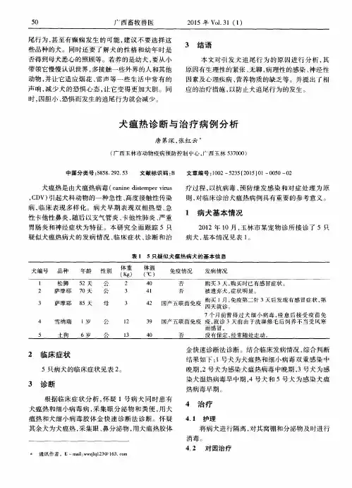 犬瘟热诊断与治疗病例分析