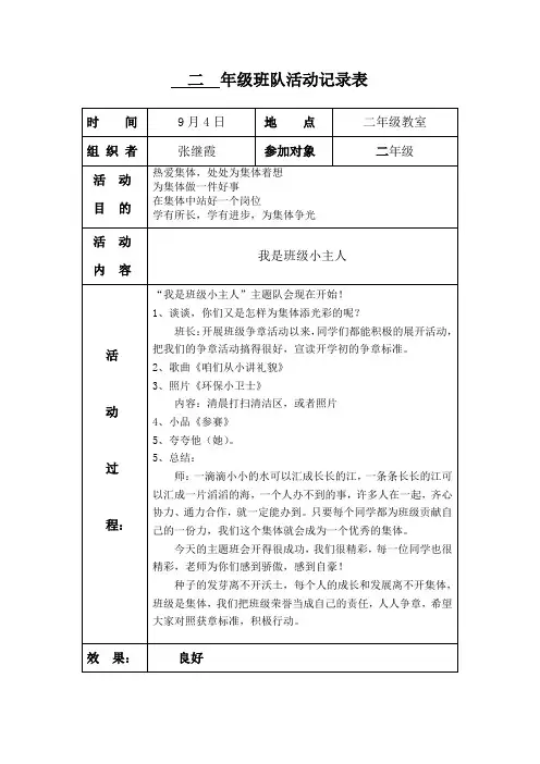 二年级班队活动记录表