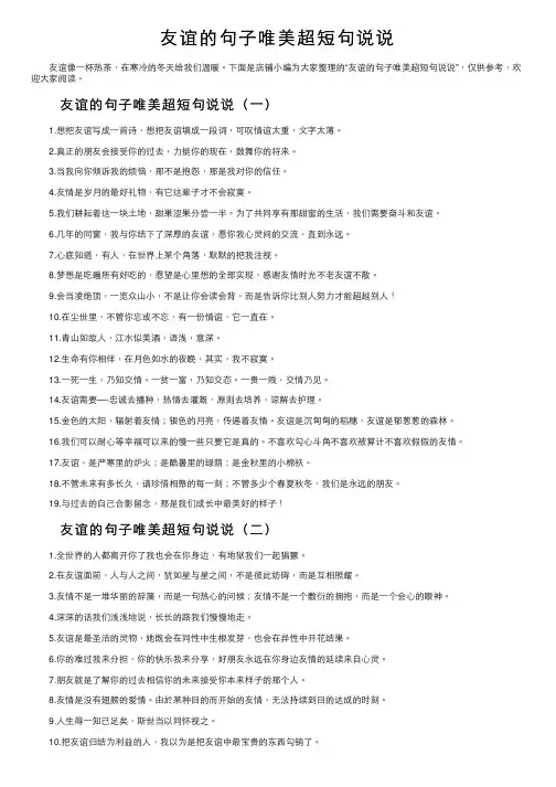 友谊的句子唯美超短句说说