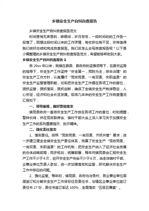 乡镇安全生产自纠自查报告