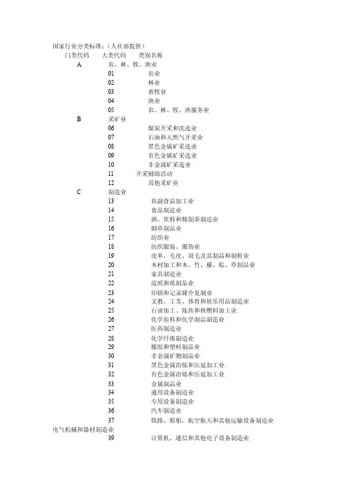 062011年版国家行业分类标准（人社部提供）