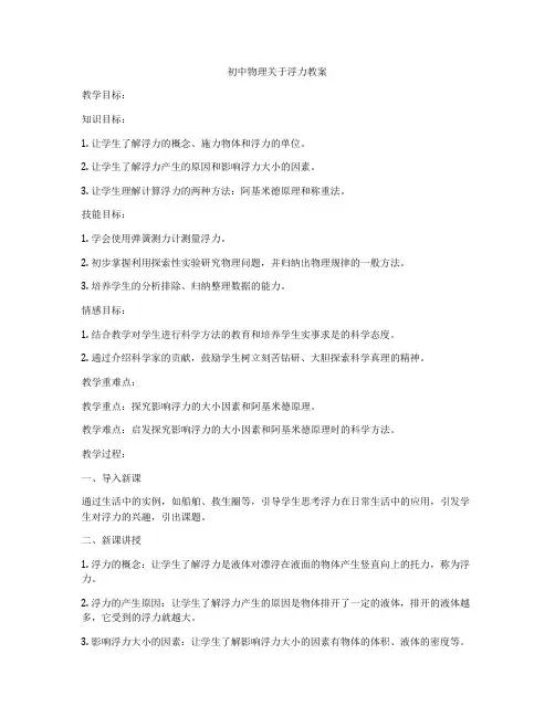 初中物理关于浮力教案