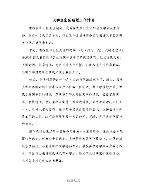 大学班主任助理工作计划（3篇）