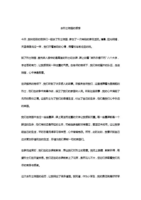 去烈士陵园的感想作文精选5篇