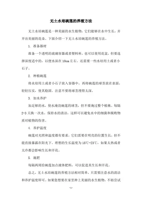 无土水培碗莲的养殖方法