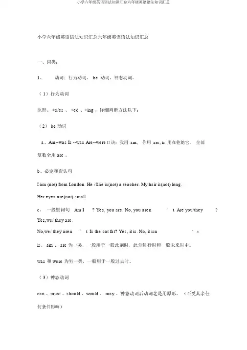 小学六年级英语语法知识汇总六年级英语语法知识汇总