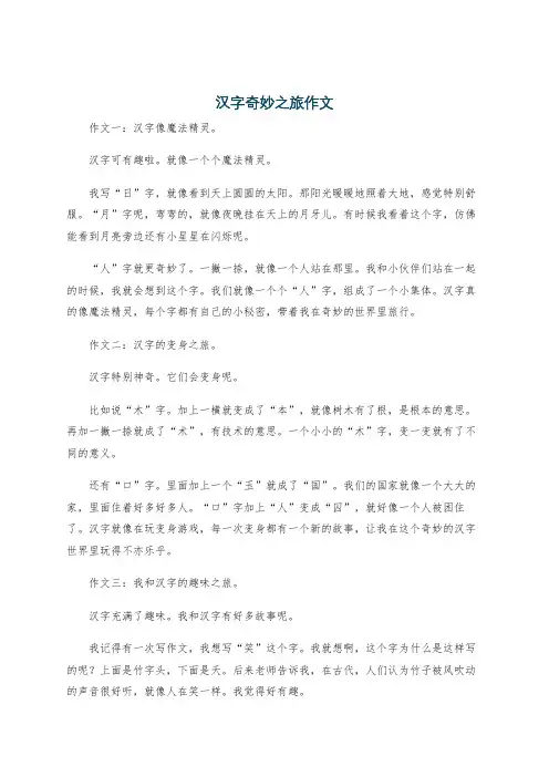 汉字奇妙之旅作文