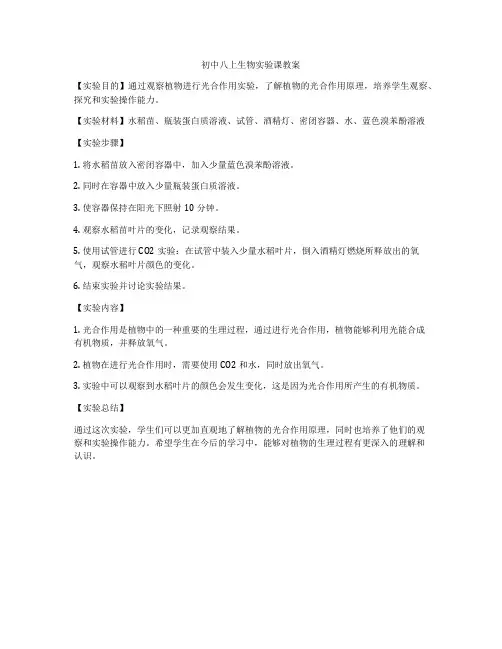 初中八上生物实验课教案