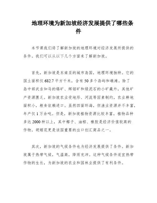 地理环境为新加坡经济发展提供了哪些条件