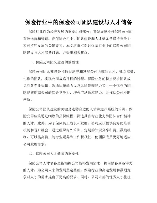 保险行业中的保险公司团队建设与人才储备