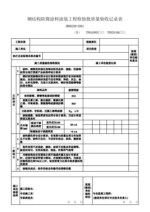 钢结构防腐涂料涂装工程检验批质量验收记录表