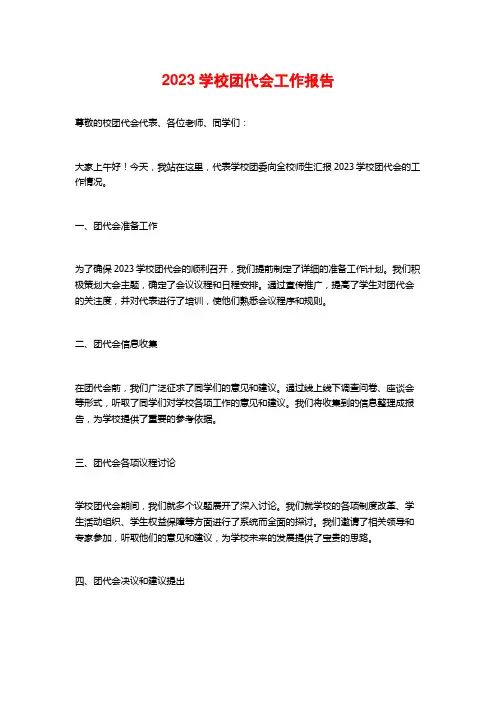 2023学校团代会工作报告