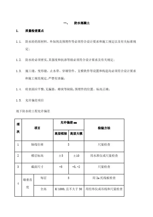 防水工程质量检查标准