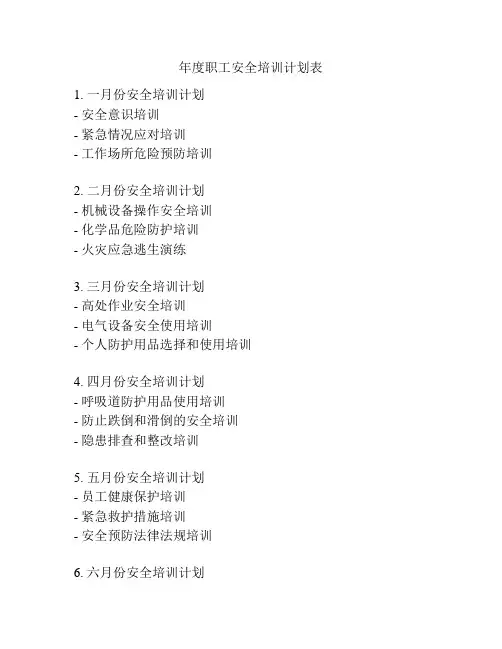 年度职工安全培训计划表