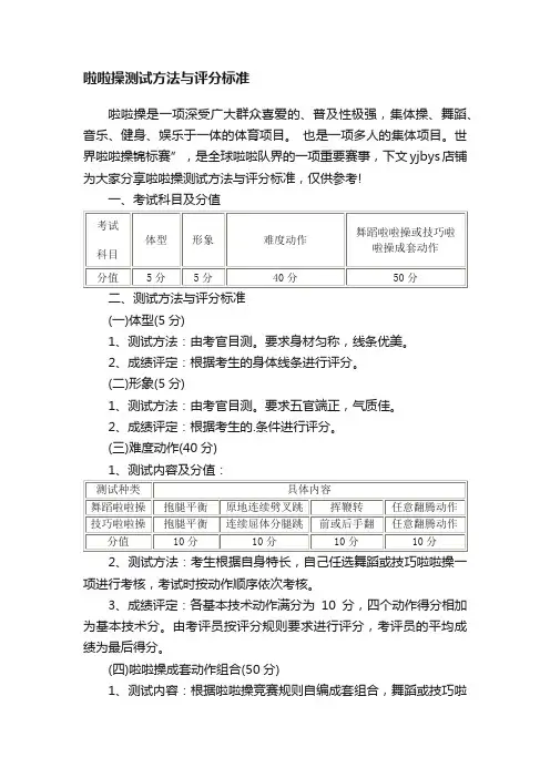 啦啦操测试方法与评分标准