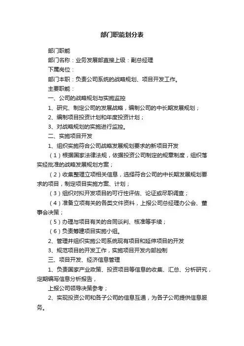 部门职能划分表