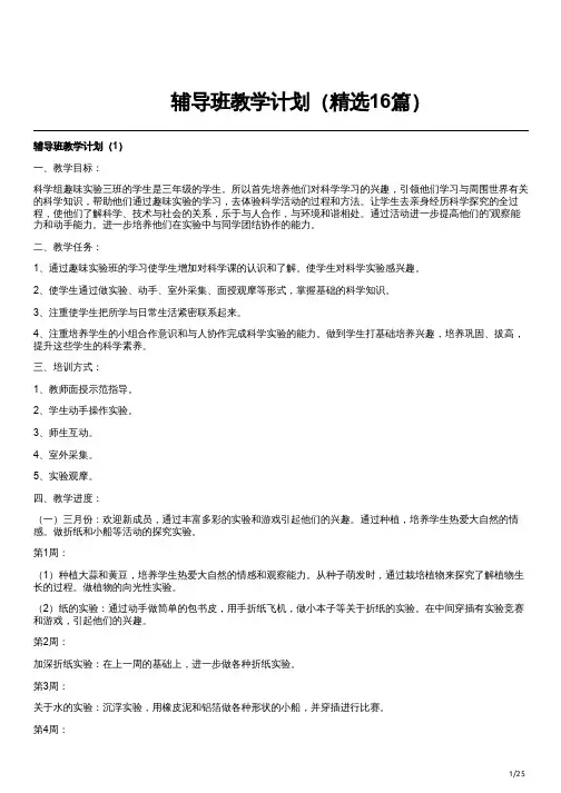 辅导班教学计划(精选16篇)