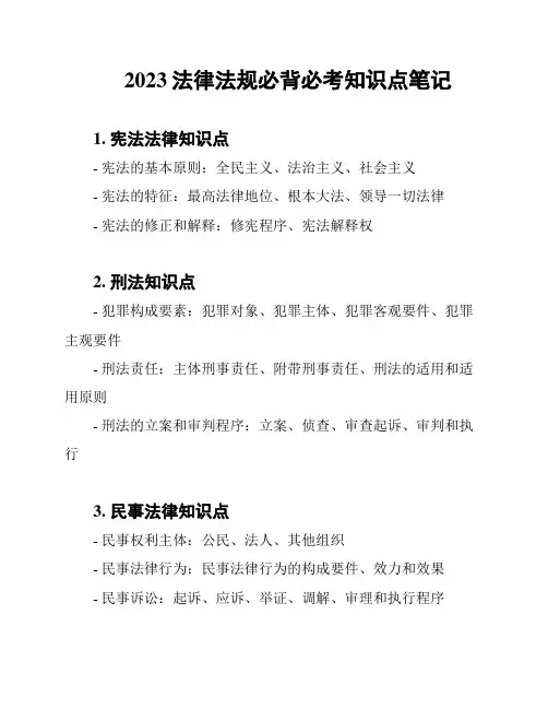 2023法律法规必背必考知识点笔记