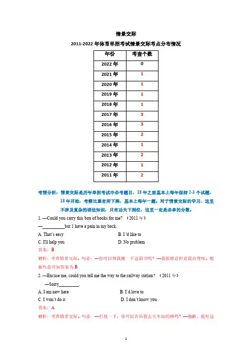2022年全国高校体育单招考试英语单选真题8(情景交际)