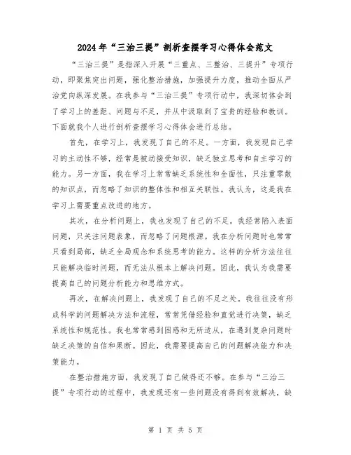 2024年“三治三提”剖析查摆学习心得体会范文(2篇)