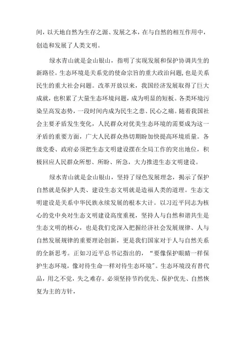 绿水青山就是金山银山发展理念研讨发言2篇