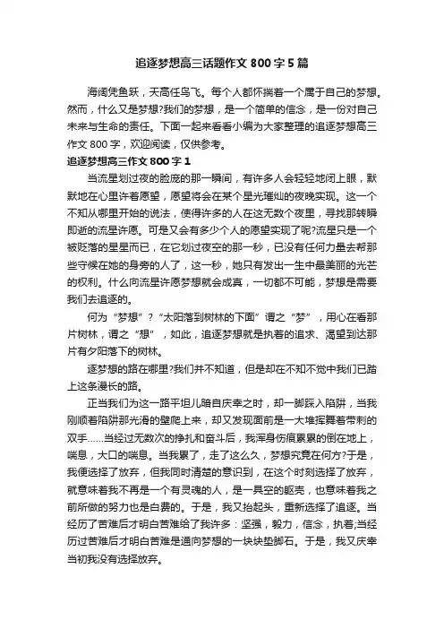 追逐梦想高三话题作文800字5篇