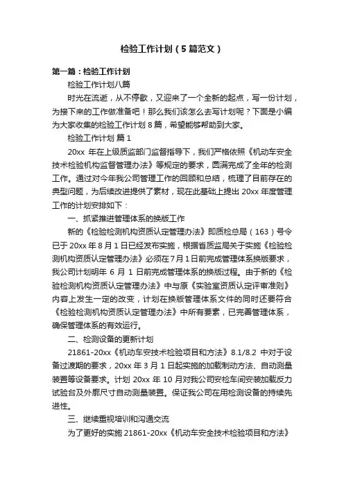 检验工作计划（5篇范文）