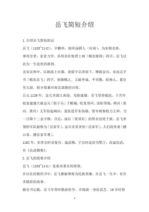 岳飞简短介绍