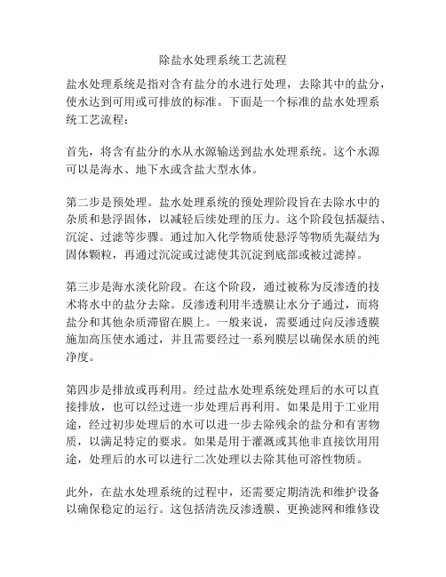 除盐水处理系统工艺流程