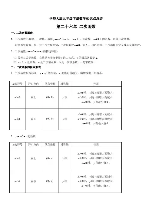 华师大版九年级下册数学知识点总结